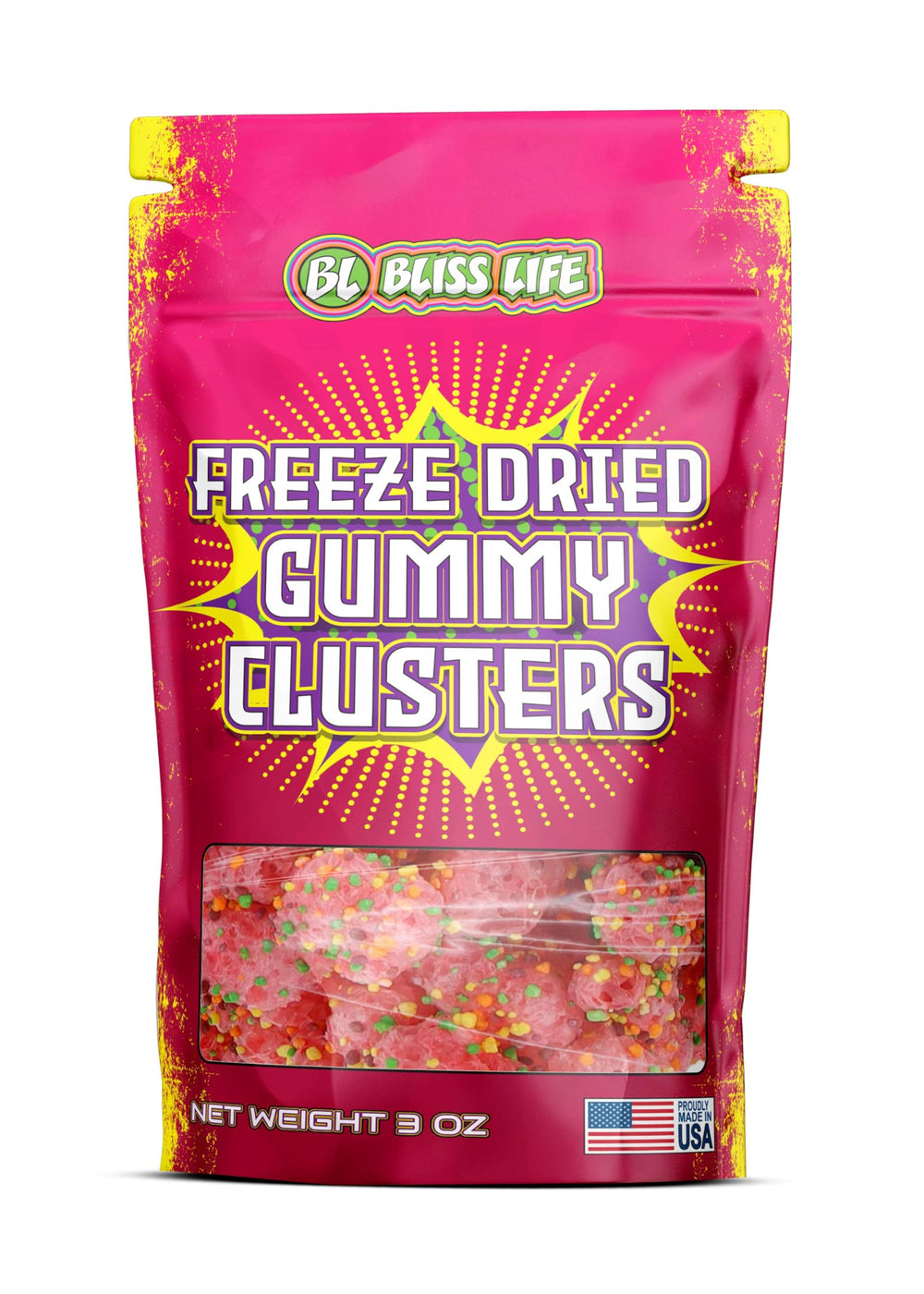 Bliss Life Freeze Dried Nerdy Clusters bag front for on-the-go snacking