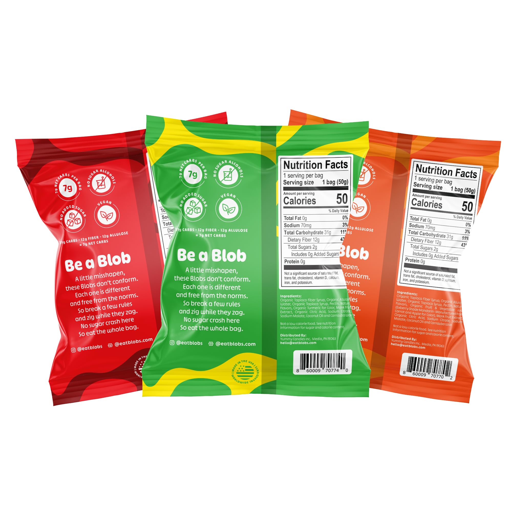 Blobs soft-chewy texture close-up, satisfying snack with clean ingredients.