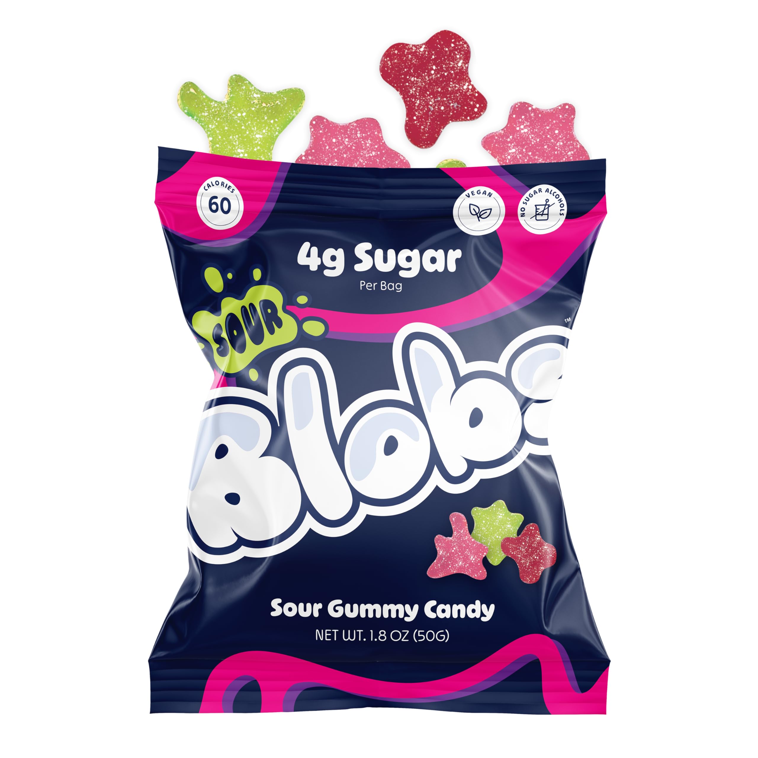 Blobs Sour Gummies Watermelon-Lychee pack: vibrant bite-sized snack with low sugar.