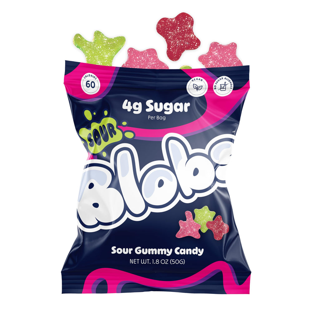 Blobs Sour Gummies Watermelon-Lychee pack: vibrant bite-sized snack with low sugar.