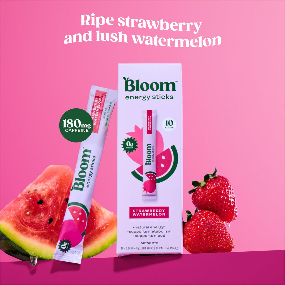 Bloom Nutrition close-up of Strawberry Watermelon flavor powder for easy mixing