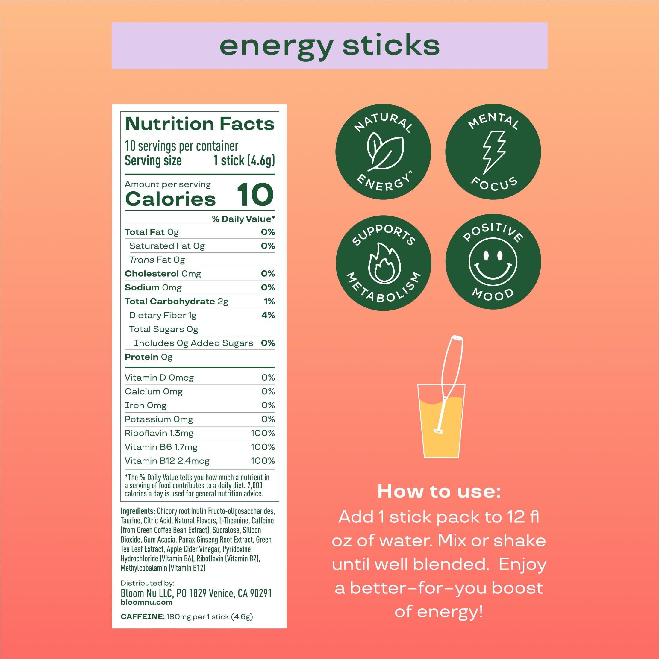 Bloom Nutrition Raspberry Lemon energy stick for a revitalizing, portable pick-me-up