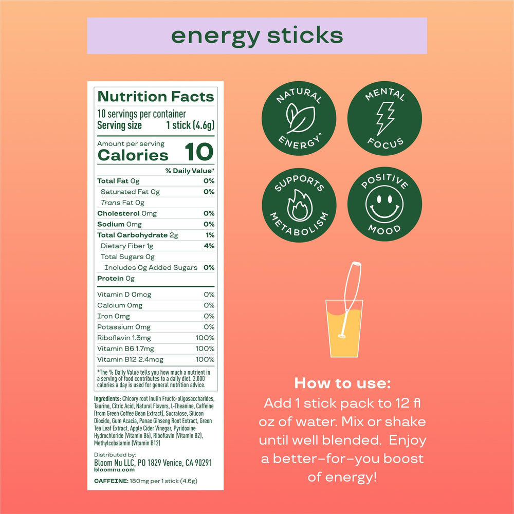 Bloom Nutrition Raspberry Lemon energy stick for a revitalizing, portable pick-me-up