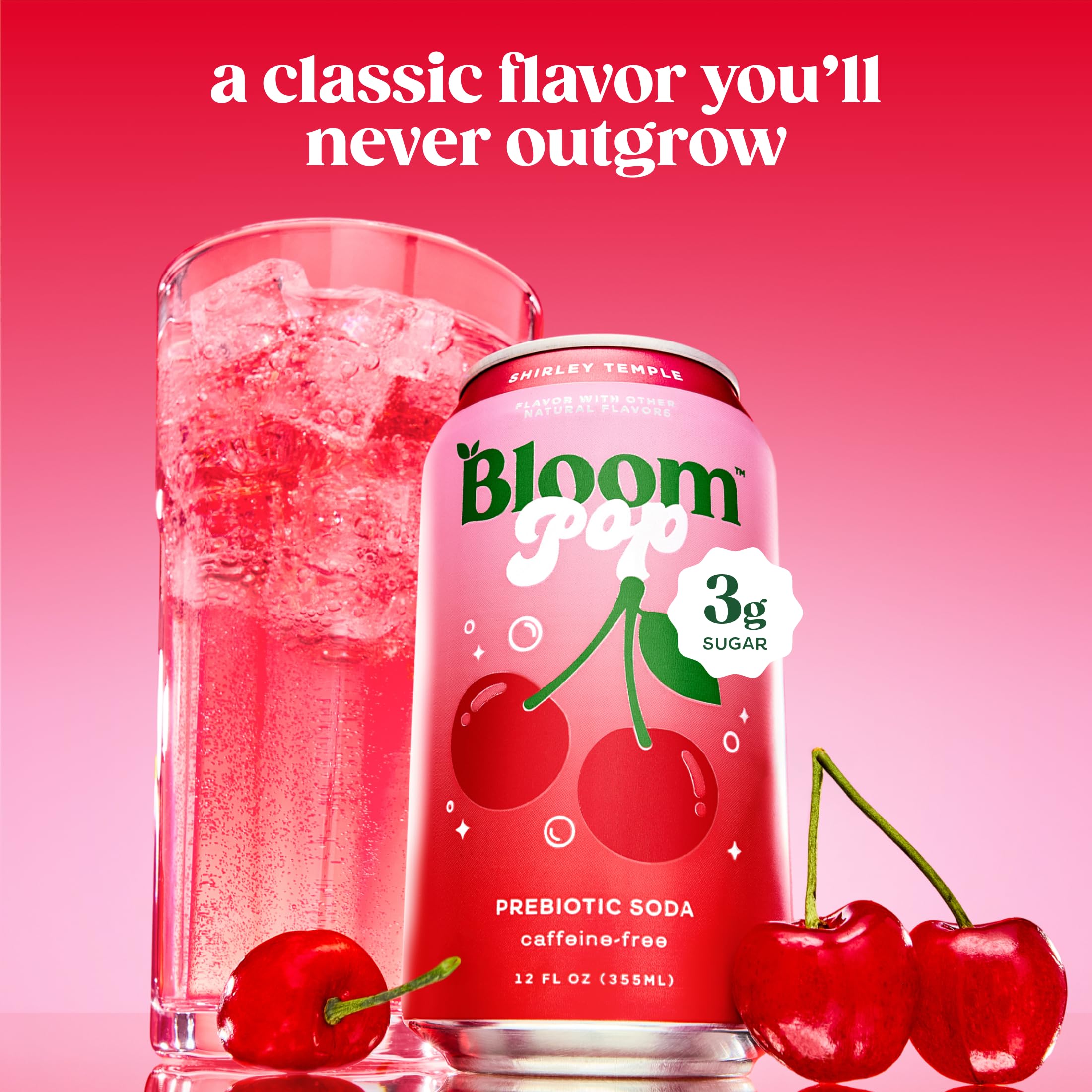 Bloom Nutrition Bloom Pop Shirley Temple ingredients, prebiotic fibers for daily sipping