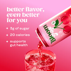 Bloom Nutrition Bloom Pop Shirley Temple glass, caffeine-free low-calorie option for hydration