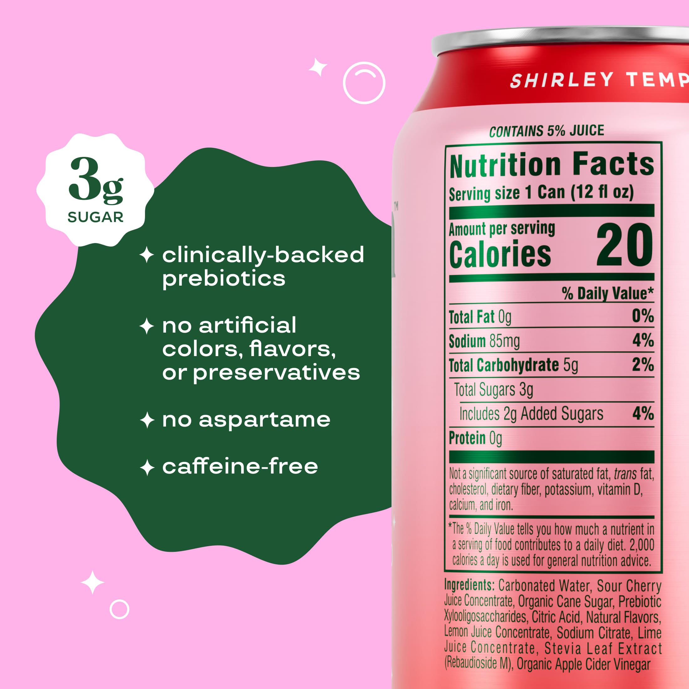 Bloom Nutrition Bloom Pop Shirley Temple pour with sparkling prebiotic soda