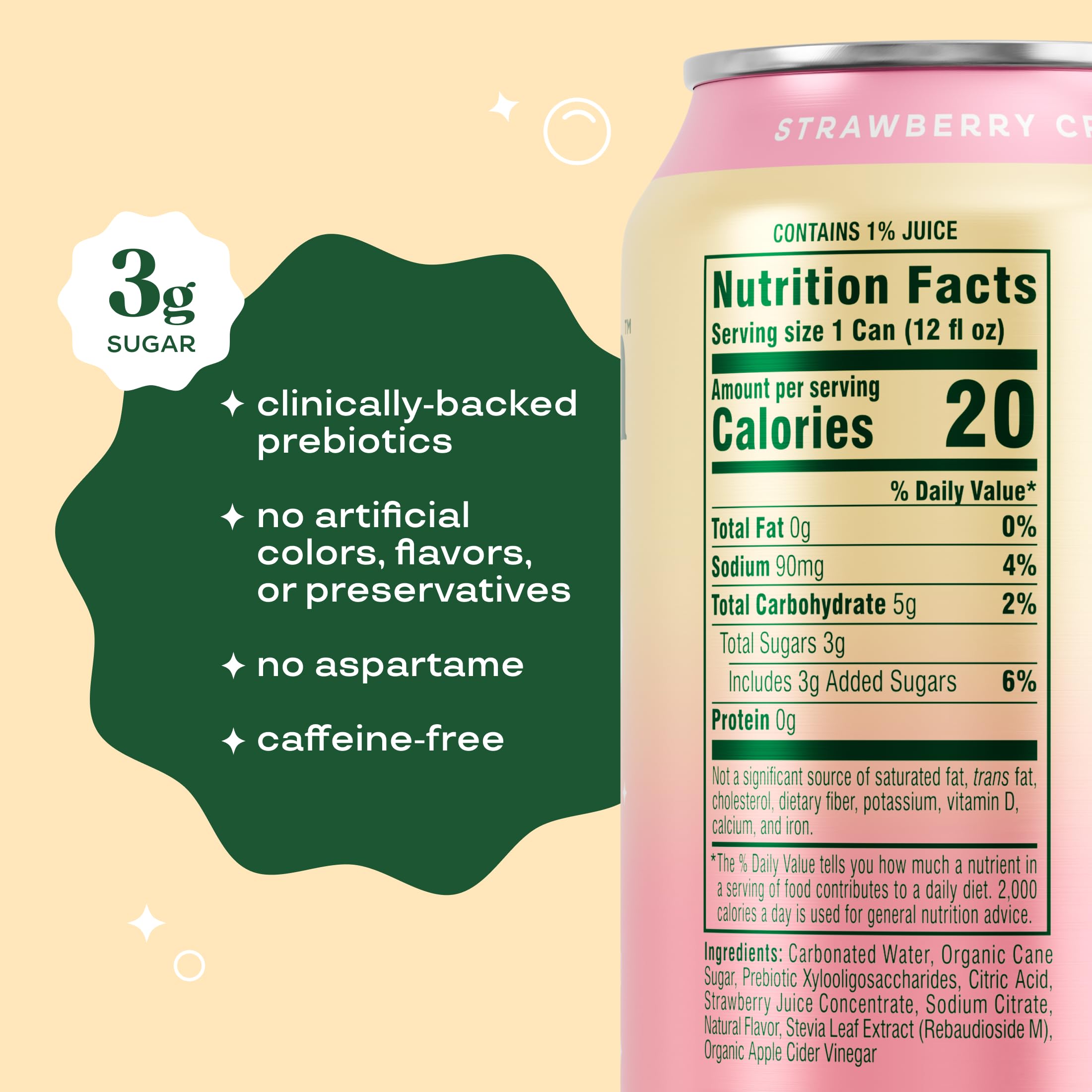 Bloom Pop Strawberry Cream 12-pack ready for on-the-go healthy, caffeine-free sipping.