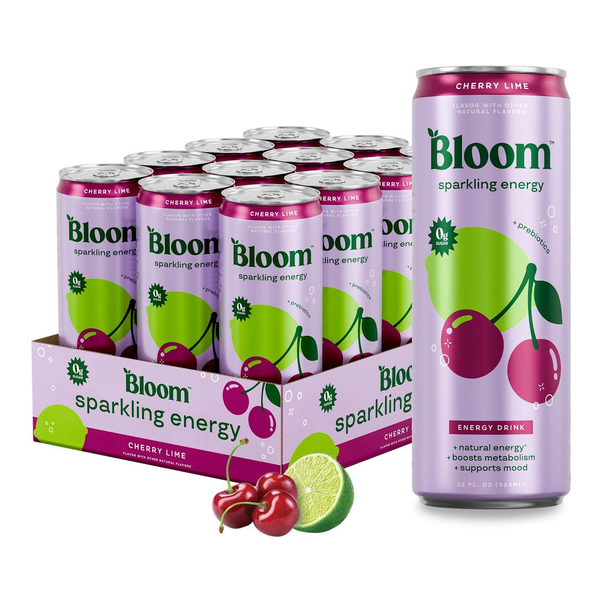 Bloom Nutrition Sparkling Energy Cherry Lime can ready to sip for steady energy