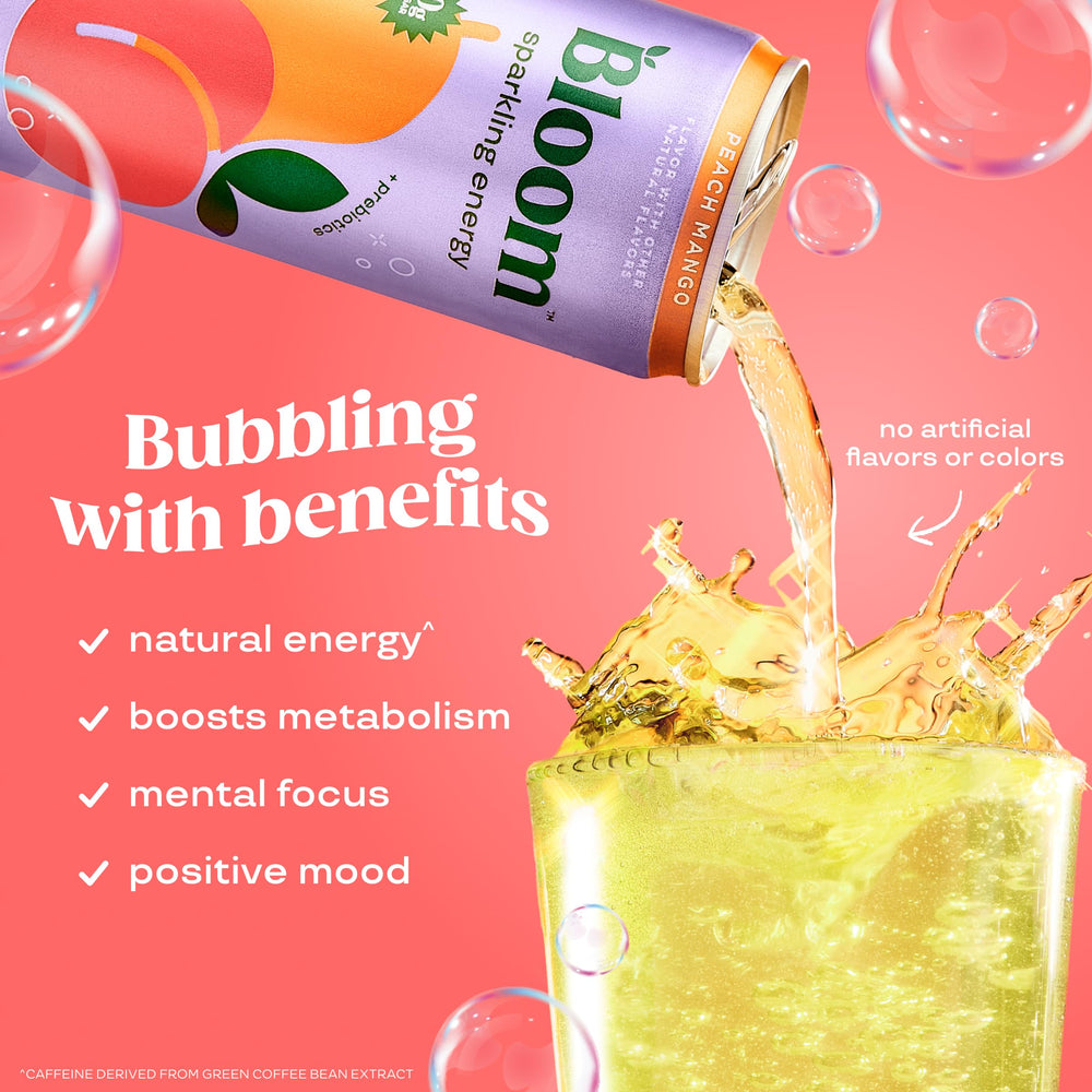 Bloom Nutrition Sparkling Energy Drink – 180mg Natural Caffeine, Zero ...