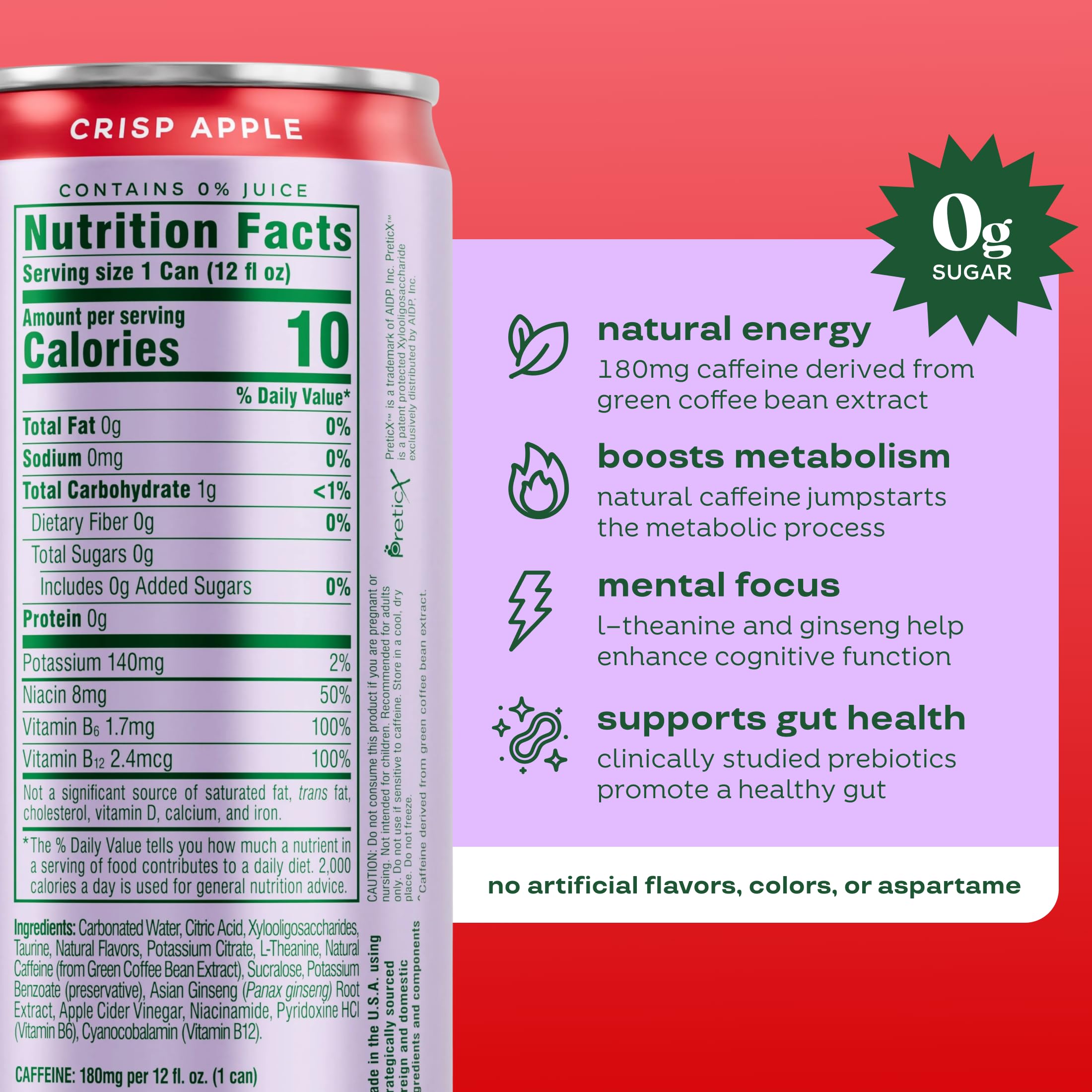 Bloom Nutrition Sparkling Energy Drink Green Tea Extract label shot showcases focus-supporting antioxidants