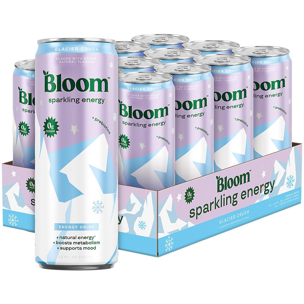 Bloom Nutrition Sparkling Energy Glacier Crush 12oz can for sustained focus