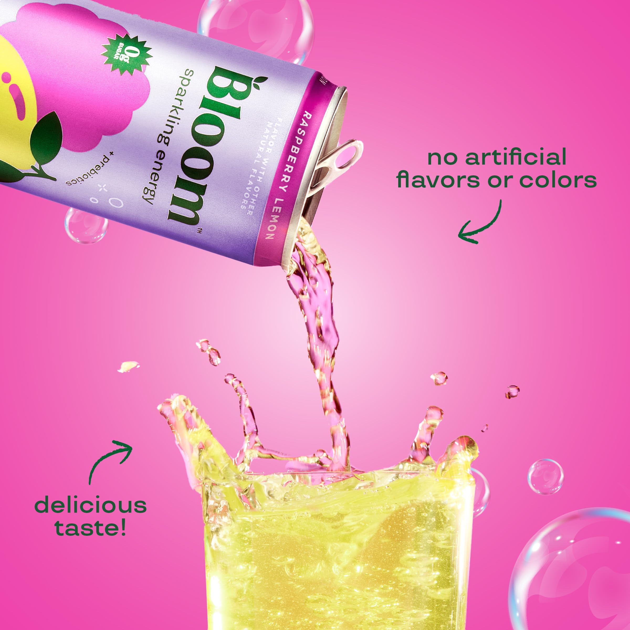 Bloom Nutrition Sparkling Energy label close-up highlighting prebiotics and antioxidants.