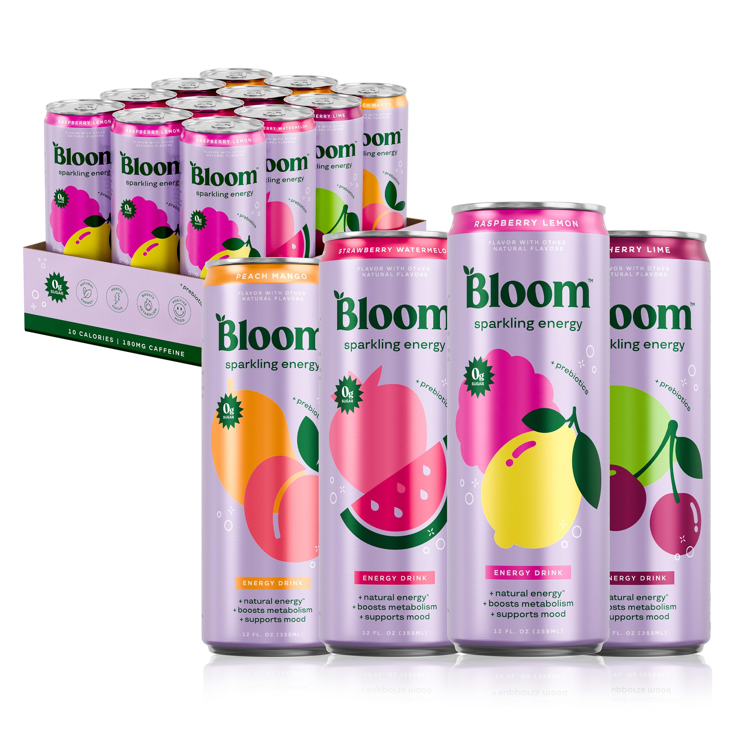 Bloom Nutrition Sparkling Energy variety pack can front view for clean all-day energy.