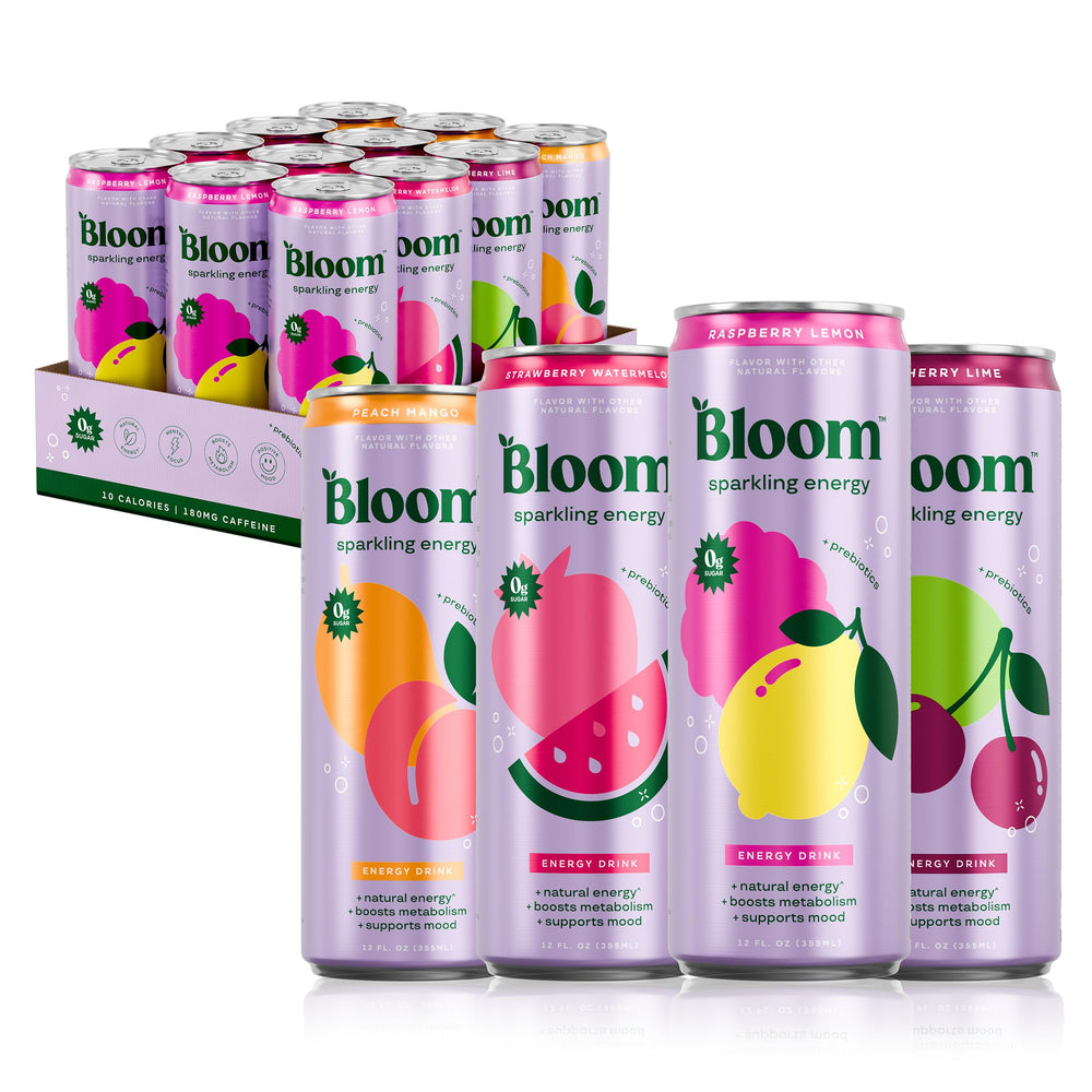 Bloom Nutrition Sparkling Energy variety pack can front view for clean all-day energy.