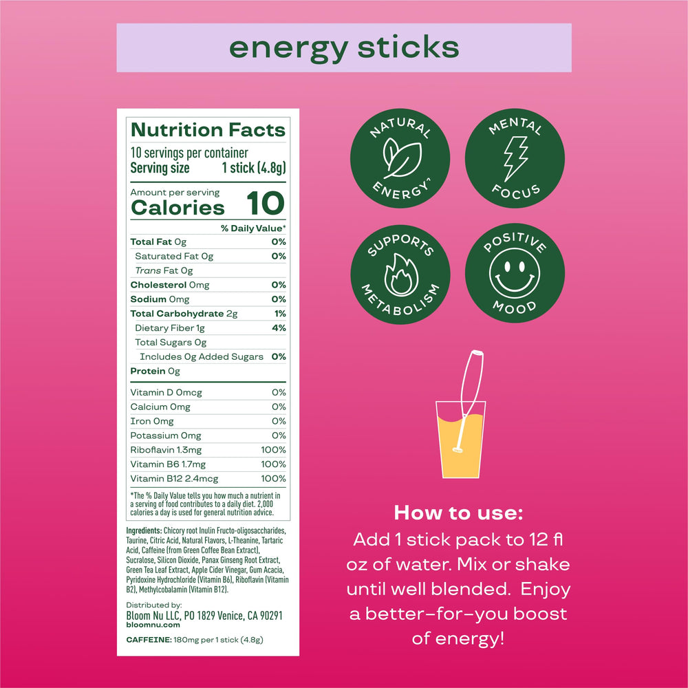 Bloom Nutrition water bottle with a stick packet for on-the-go hydration and crisp flavor