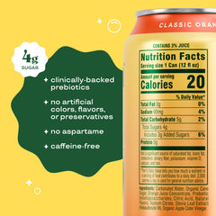 Bloom Pop Classic Orange can with glass, ideal for a healthy soft drink option.