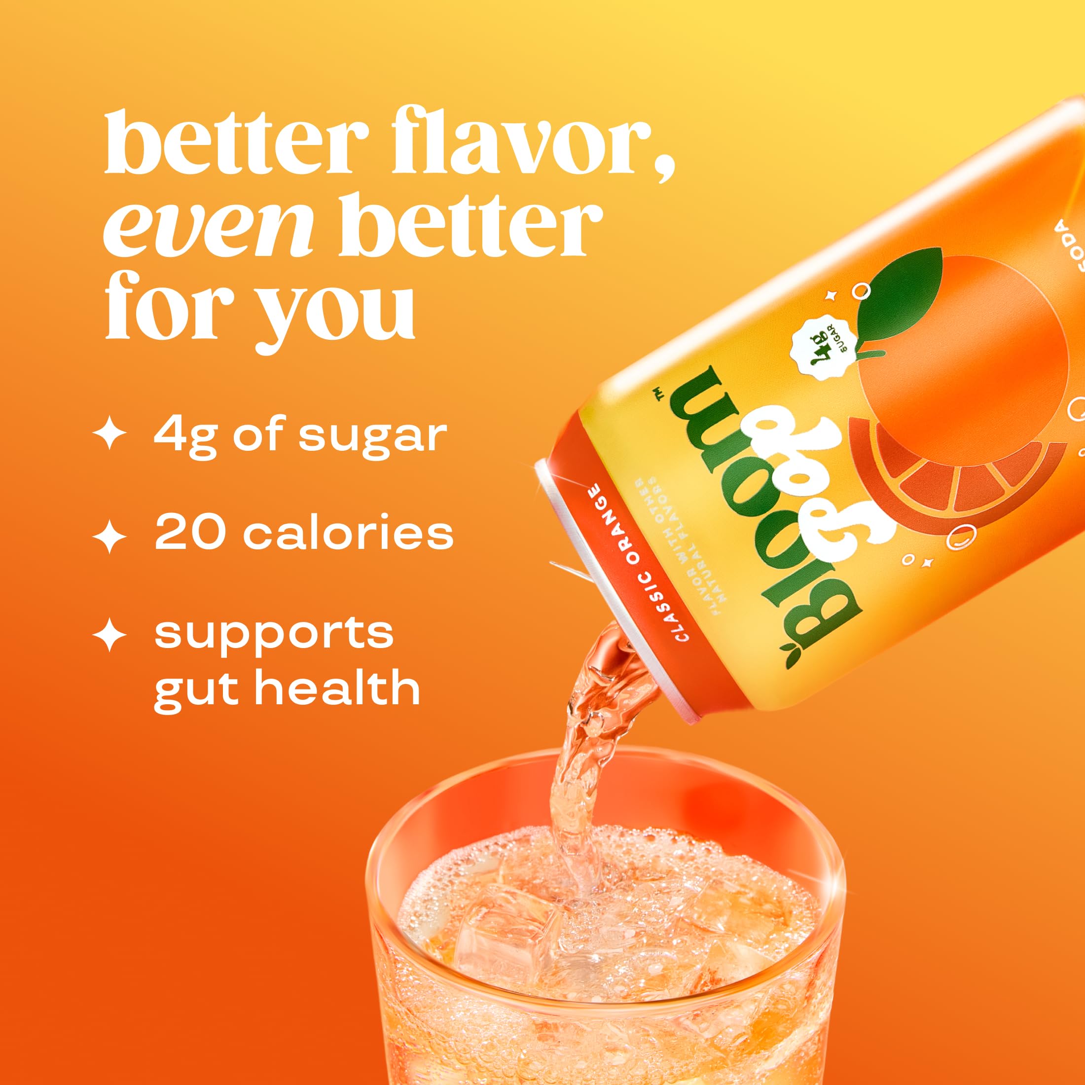 Six-pack of Bloom Pop Classic Orange on shelf, convenient low-calorie choice.