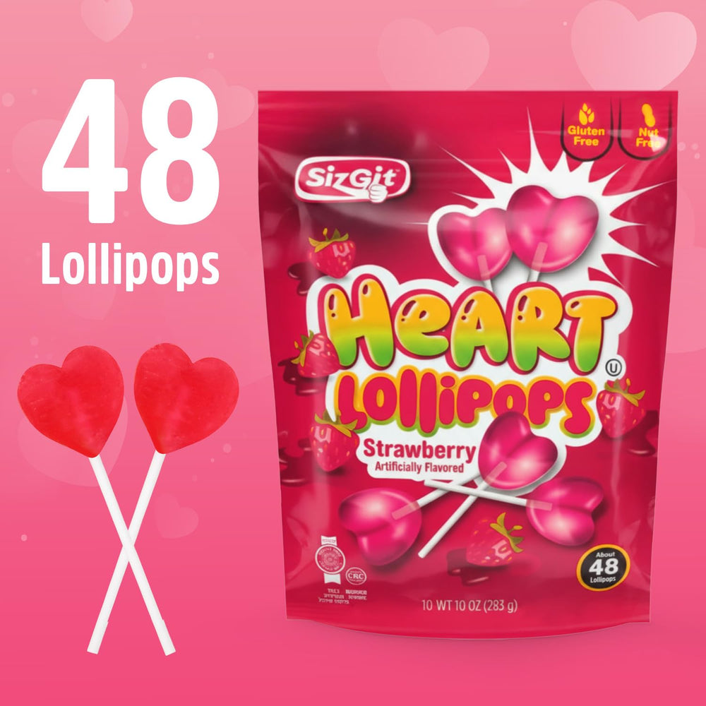 Bloom's Heart Lollipops kids snack pack shows vibrant red heart shapes.