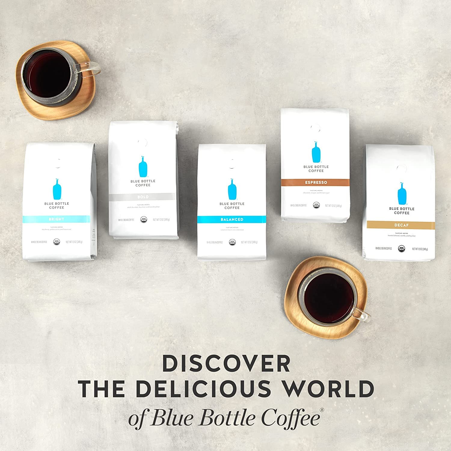 Blue Bottle Balanced on kitchen counter invites a calm morning routine.
