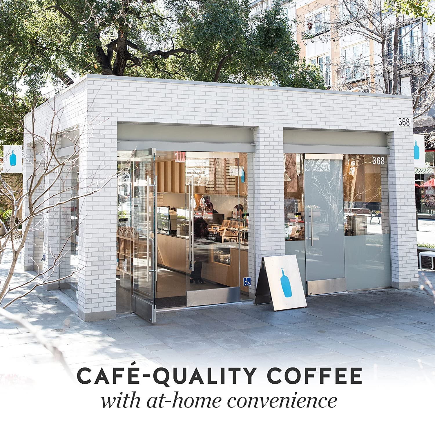 Blue Bottle Balanced multi-pack packaging shows organic coffee for home use.