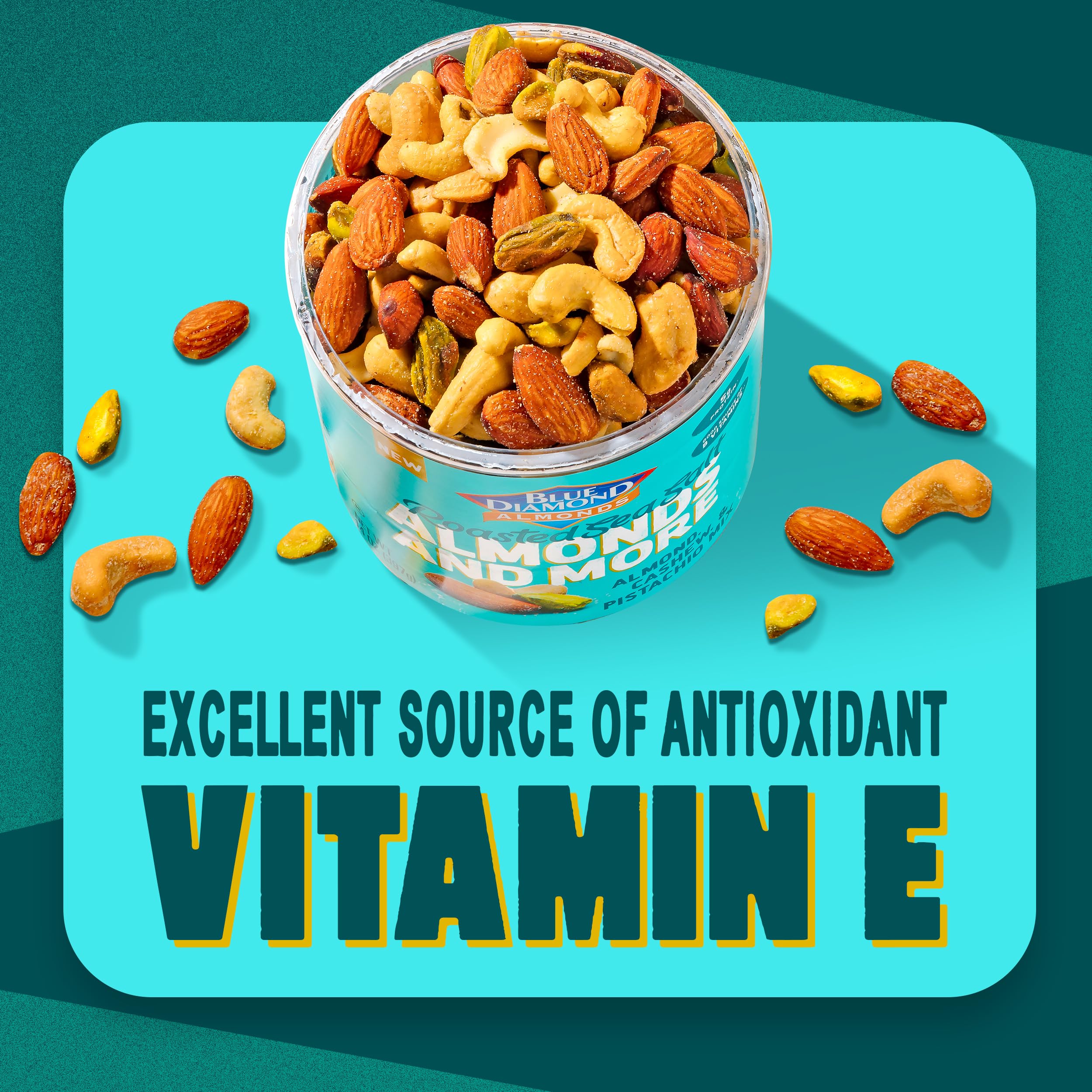 Blue Diamond Almonds almonds close-up emphasizes protein-rich crunch.