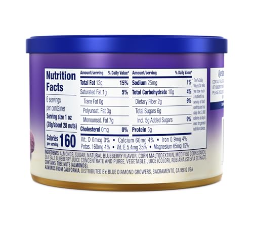 Blue Diamond Almonds blueberry-flavored crunch close-up, protein boost for on-the-go.