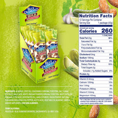 Blue Diamond dill pickle flavored almonds in a 1.5 oz tube for convenient snacking.