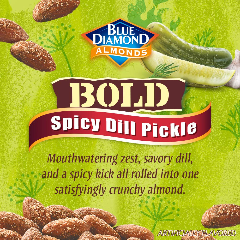 12-pack tubes of Blue Diamond bold dill pickle almonds for quick, savory bites.