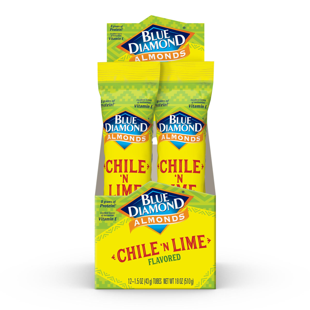 Blue Diamond Chile N Lime bag shows bold, zesty flavor for on-the-go snacking