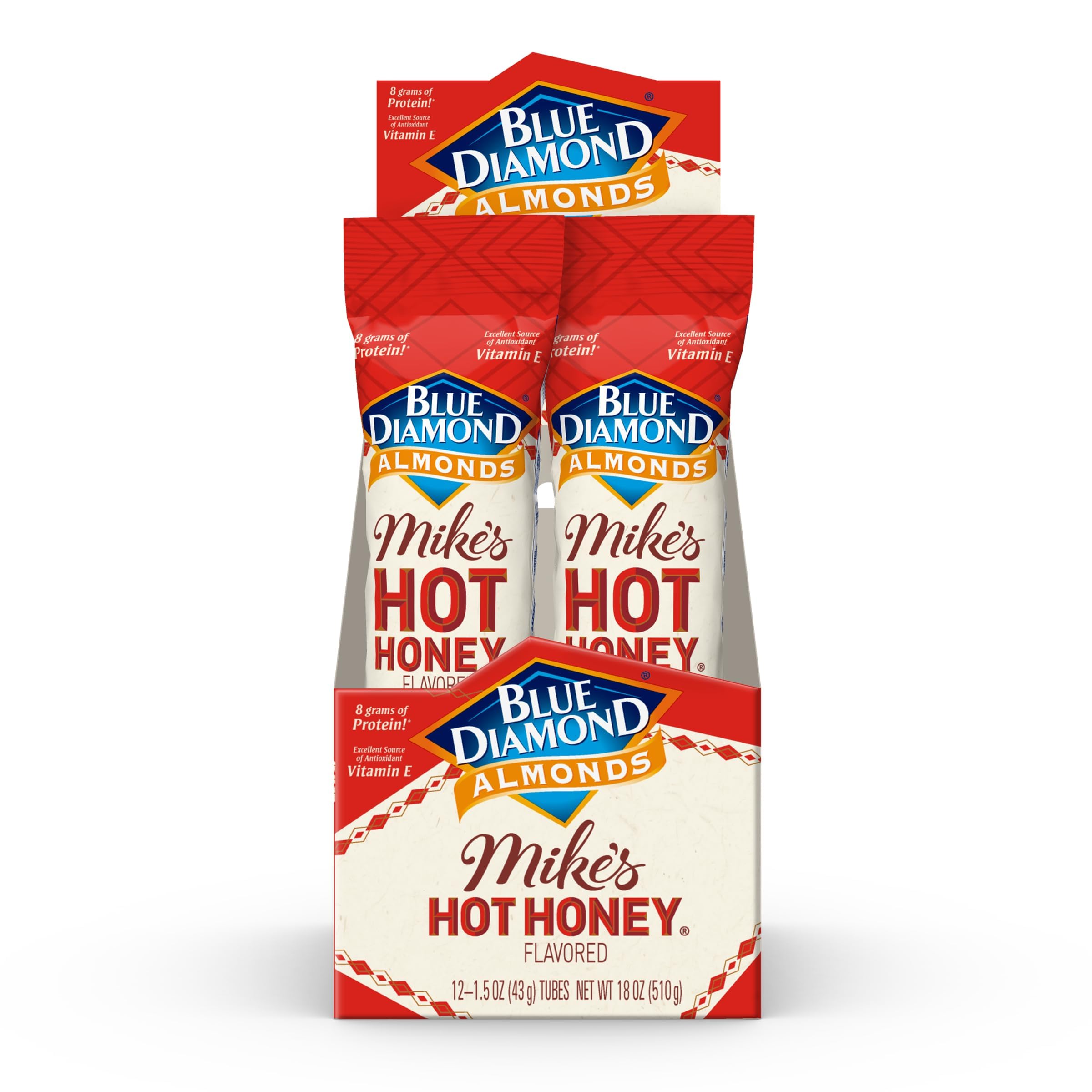 Close-up of crispy almonds coated in Mike's Hot Honey.