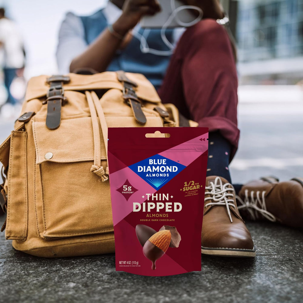 Blue Diamond almonds dark chocolate dipped on-the-go snack portion for a quick treat