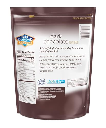 Blue Diamond almonds dark chocolate close-up shows rich flavor and protein-packed bite.