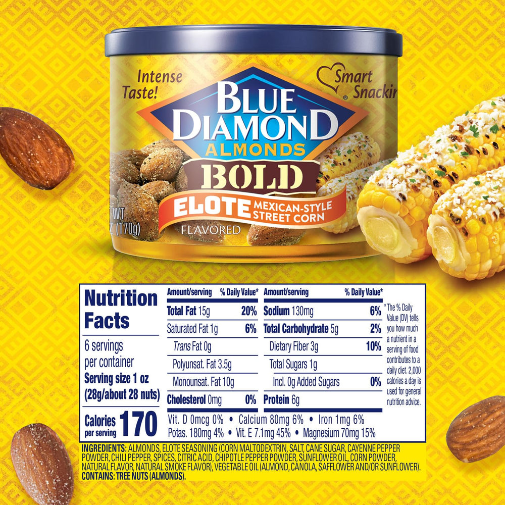 Close-up of Blue Diamond Almonds Elote Street Corn crunch with creamy cheese notes.