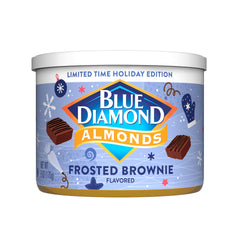 Blue Diamond Frosted Brownie almonds can front view, festive holiday snack.