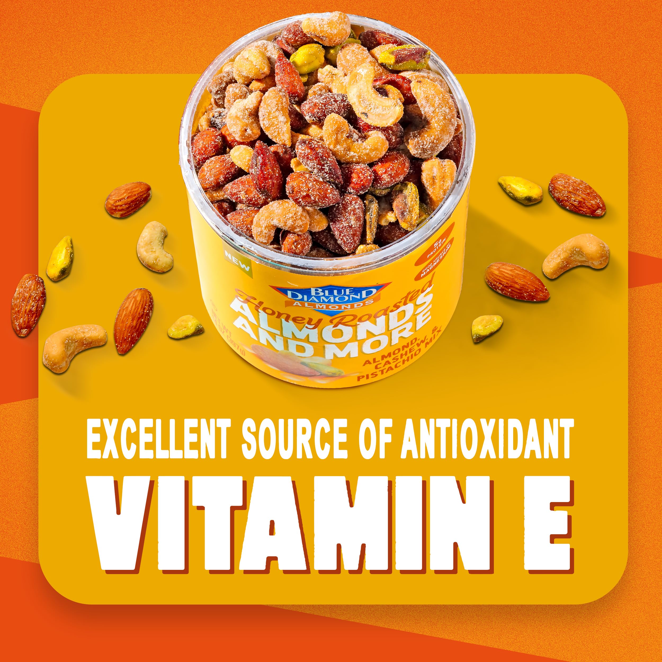 Blue Diamond Almonds honey roasted deluxe mix on plate hints at a satisfying after-work break