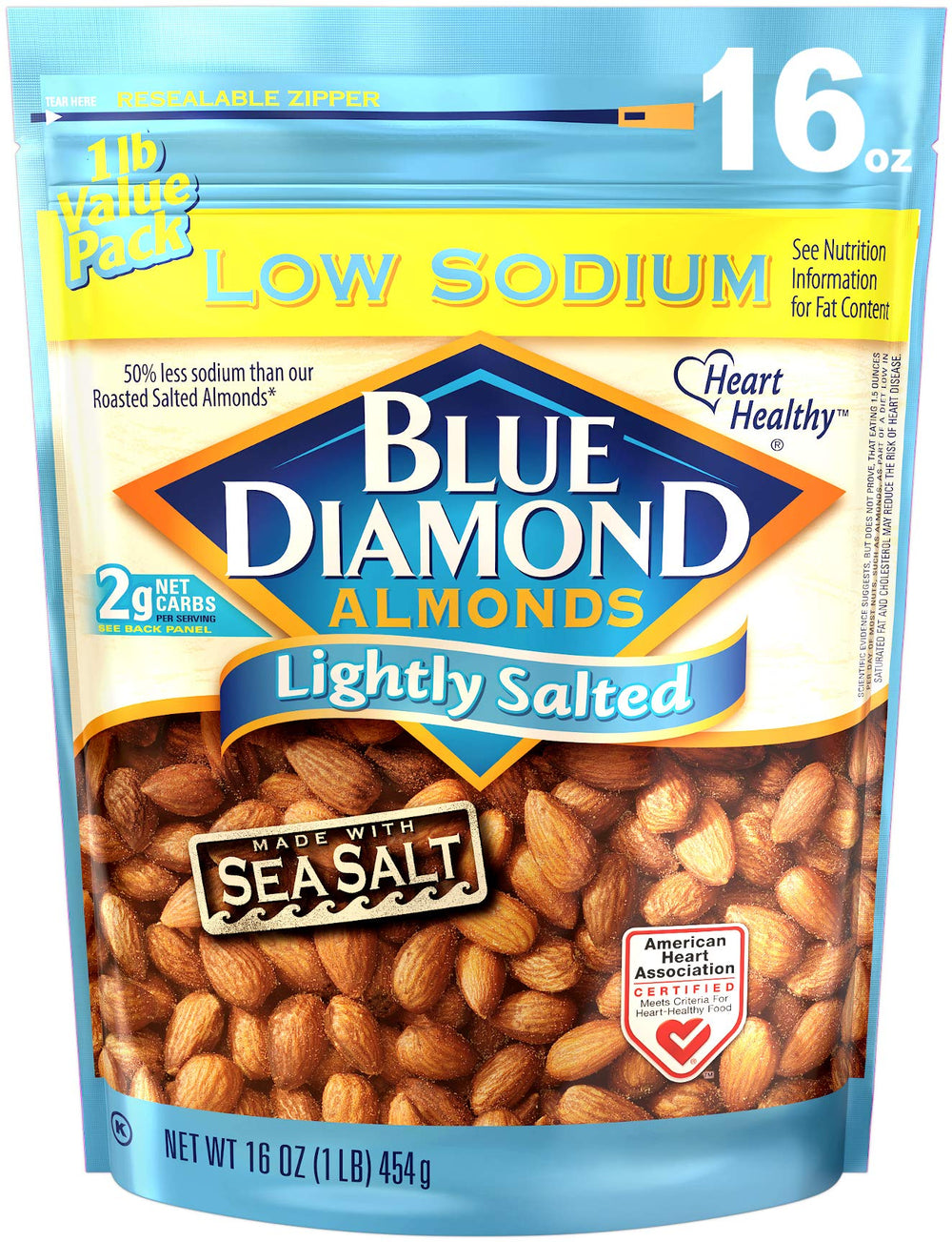 Blue Diamond Almonds low-sodium bag showing a flavorful, wholesome snack.