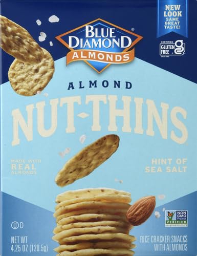 Blue Diamond Nut Thins gluten-free label emphasizes safe, allergy-conscious snack.