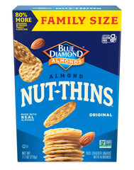 Blue Diamond Almonds Nut-Thins Original crackers on a cheese board, ideal for dips.