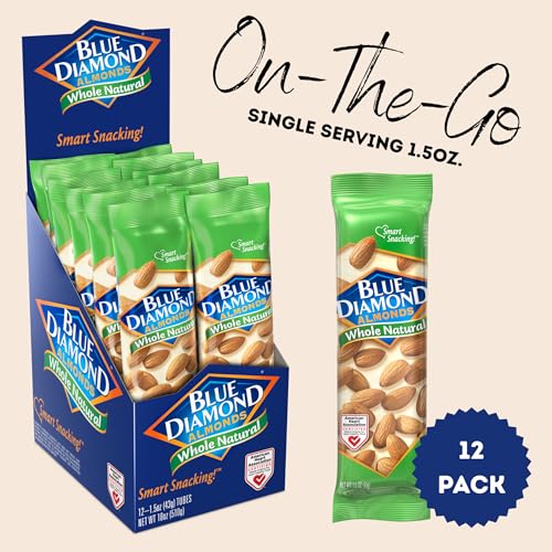 Blue Diamond Almonds nutrition facts label highlights protein and fiber at a glance.