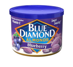 Blue Diamond almonds open-can scene, convenient 6-ounce can for lunchboxes.