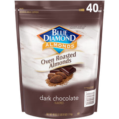 Blue Diamond Almonds oven roasted dark chocolate bag for convenient snacking on the go.