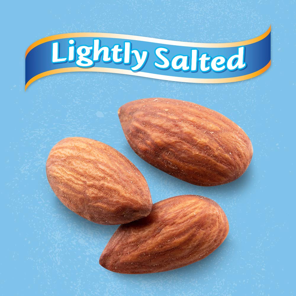 Blue Diamond Almonds protein and fiber close-up signaling a plant-based snack option.