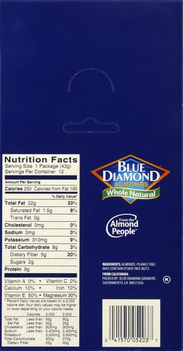 Blue Diamond Almonds single-serve tubes 1.5 oz pack of 12 for easy daily portions.