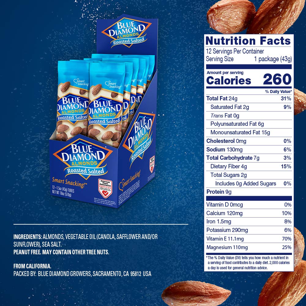 Blue Diamond Almonds single-serve tubes provide convenient on-the-go snacking.