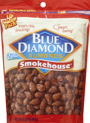 Blue Diamond Smokehouse almonds closeup reveals crunchy texture and smoky flavor