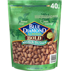 Blue Diamond Wasabi & Soy almonds in a 40 oz bag, ideal for gatherings.