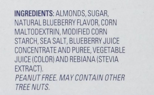 Blue Diamond Blueberry Almonds close-up, crunchy roasted almonds with blueberry flavor.