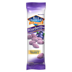 Blue Diamond Blueberry Almonds tube front, convenient travel snack.