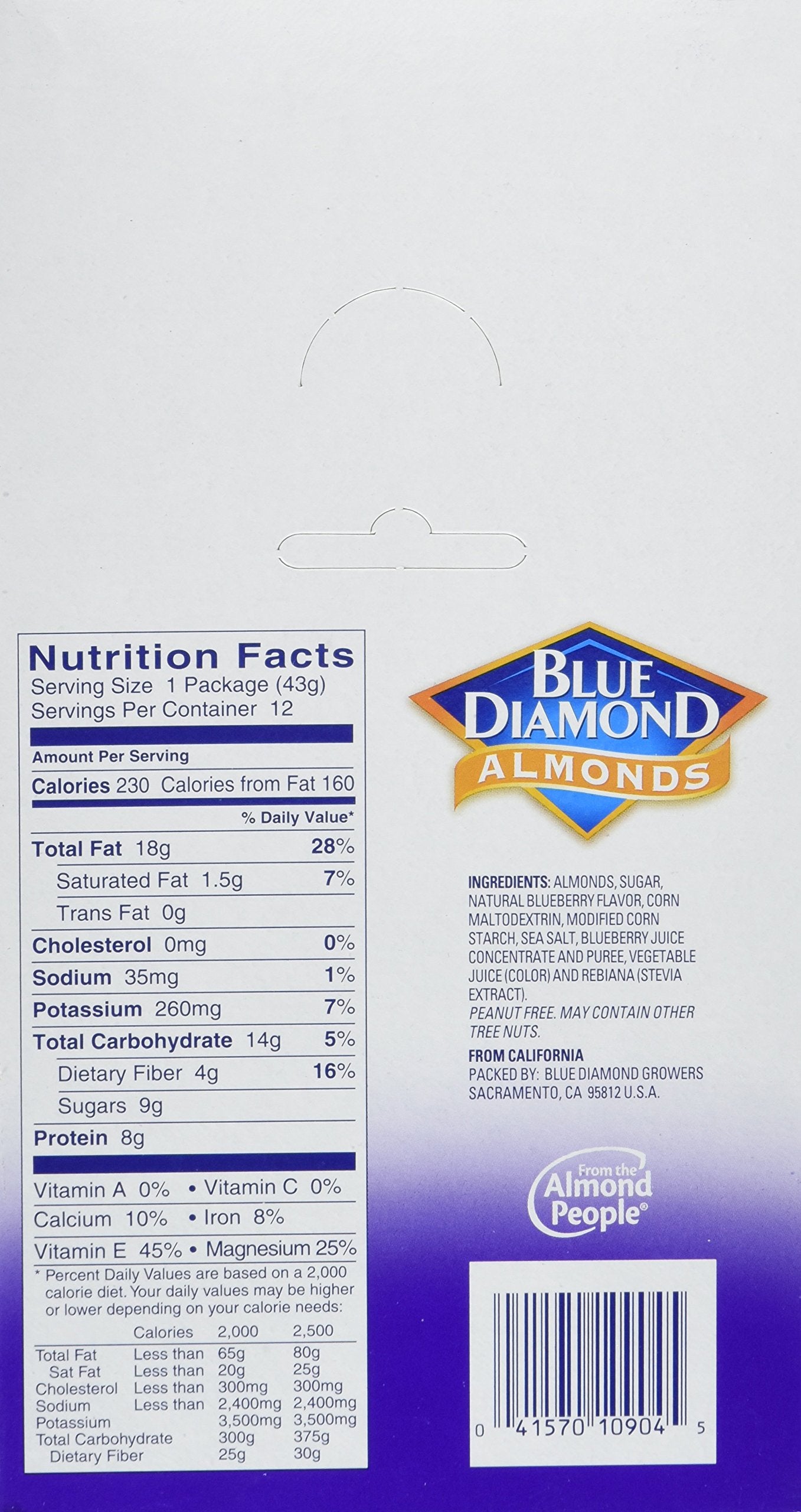 Blue Diamond Blueberry Almonds tube side packaging, grab-and-go option.