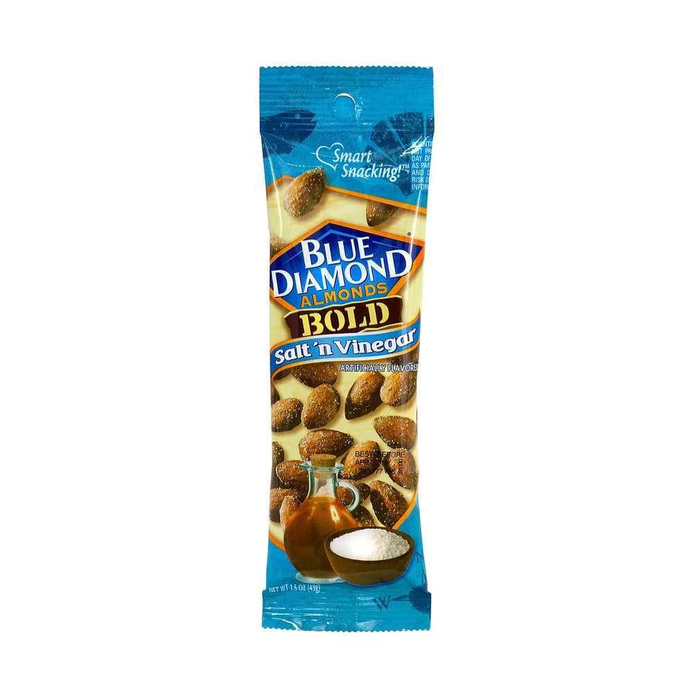 Nutrition panel highlights almond snack option from Blue Diamond Bold Almonds.